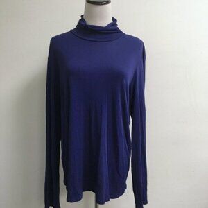 Eileen Fisher 100% silk blue turtleneck top XL